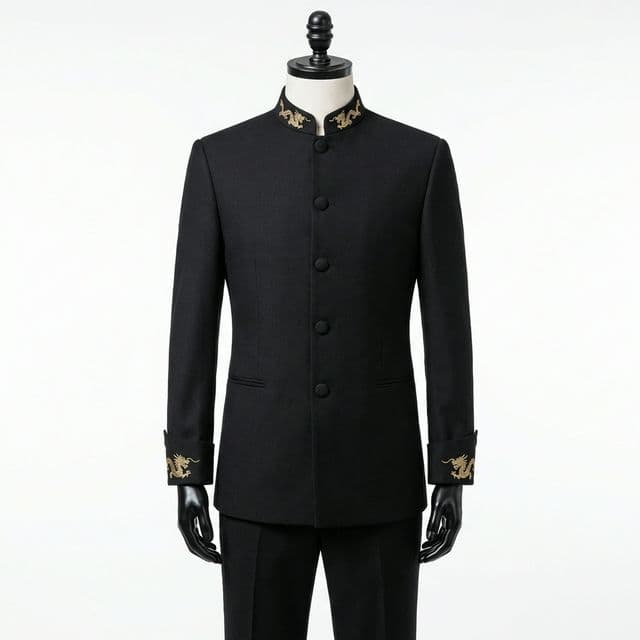 ຊຸດ Mao ສີດຳ ປັກມັງກອນ