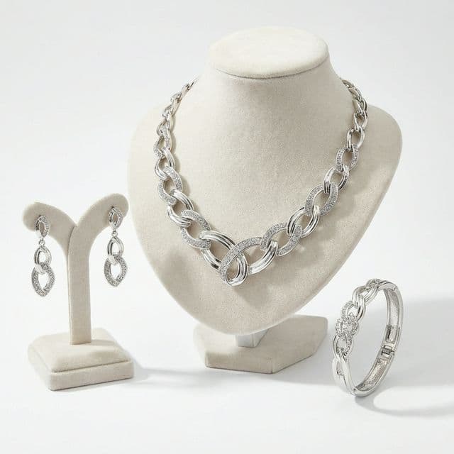 ເຄື່ອງປະດັບ ຊຸດ 3 ຊິ້ນ ສີເງິນ