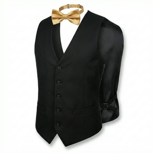 ເສື້ອ Vest ສີດຳ + ໂບ Tie ຄຳ