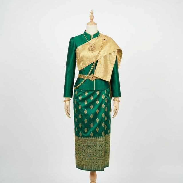 ຊຸດປະເພນີ ສີຂຽວມໍລະກົດ ຄົບຊຸດ